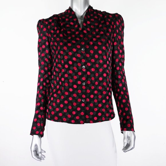 REDONE 40's Tailored Polka Dot 100% Silk Blouse - Picture 2 of 5